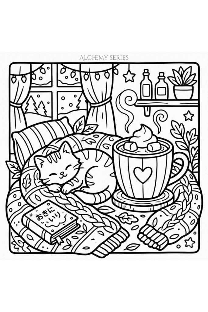画像1：Alchemy series｜あたたかいココアと子猫のイラスト